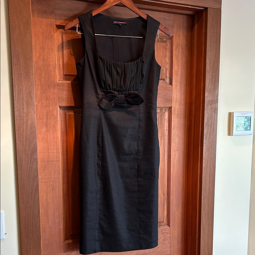 Betsey Johnson Black Midi Linen Dress with Bow